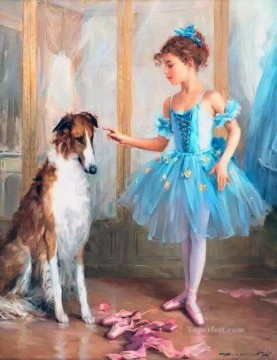 Ballett Mädchen und Hund KR 007 Haustier Kinder Ölgemälde